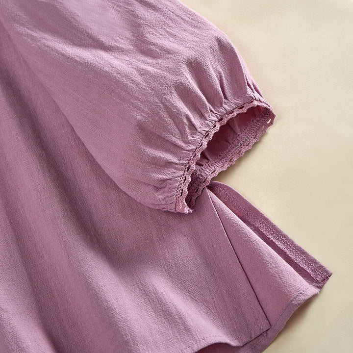 Buddha Stones Einfarbiges, langärmeliges Damen-Baumwollhemd mit Rundhalsausschnitt, Froschknopfleiste und Knöpfen - image 12