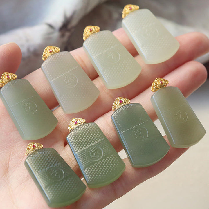 Buddha Stones Halskettenanhänger aus Hetian-Jade und 925er Sterlingsilber mit Om-Symbol (Symbol für Wohlstand) - image 12