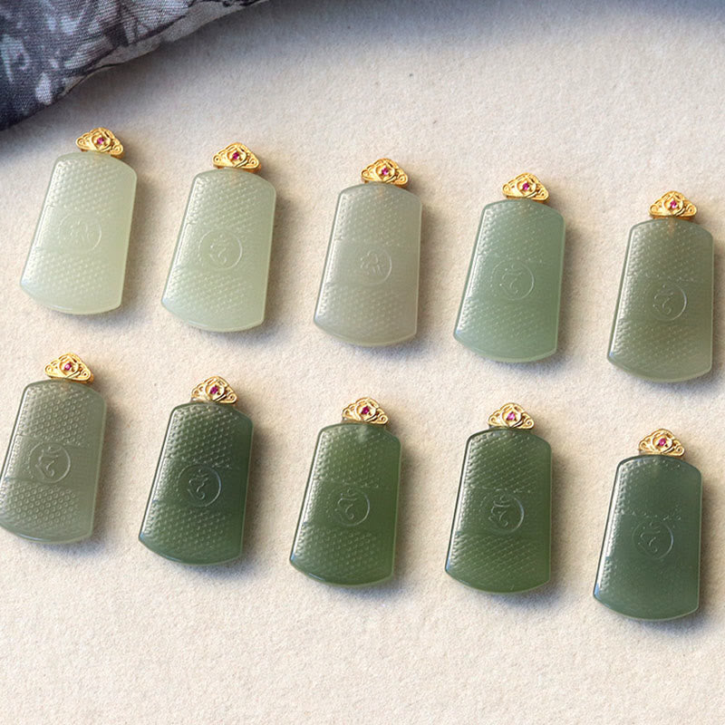 Buddha Stones Halskettenanhänger aus Hetian-Jade und 925er Sterlingsilber mit Om-Symbol (Symbol für Wohlstand) - image 11