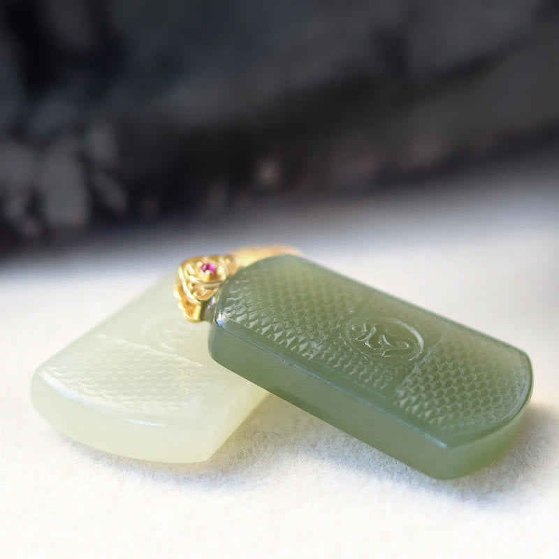 Buddha Stones Halskettenanhänger aus Hetian-Jade und 925er Sterlingsilber mit Om-Symbol (Symbol für Wohlstand) - image 8