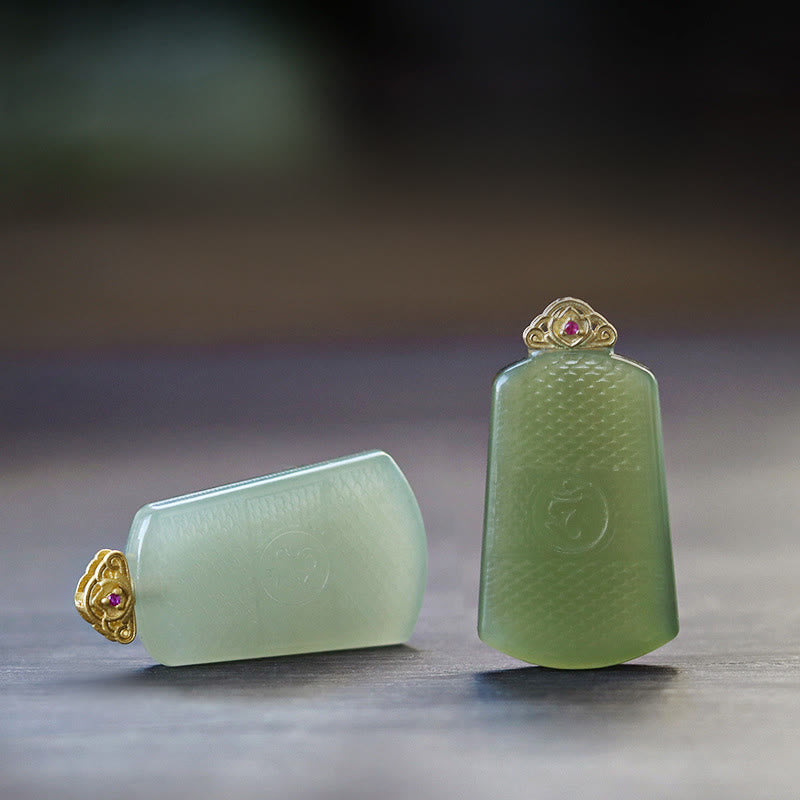 Buddha Stones Halskettenanhänger aus Hetian-Jade und 925er Sterlingsilber mit Om-Symbol (Symbol für Wohlstand) - image 10