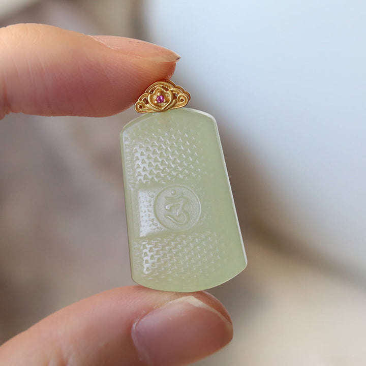 Buddha Stones Halskettenanhänger aus Hetian-Jade und 925er Sterlingsilber mit Om-Symbol (Symbol für Wohlstand) - image 2