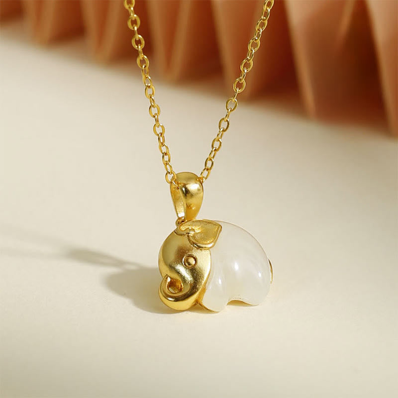 Buddha Stones Elefanten-Anhänger aus Hetian-Jade und 925er Sterlingsilber – Glücksbringer-Halskette - image 1