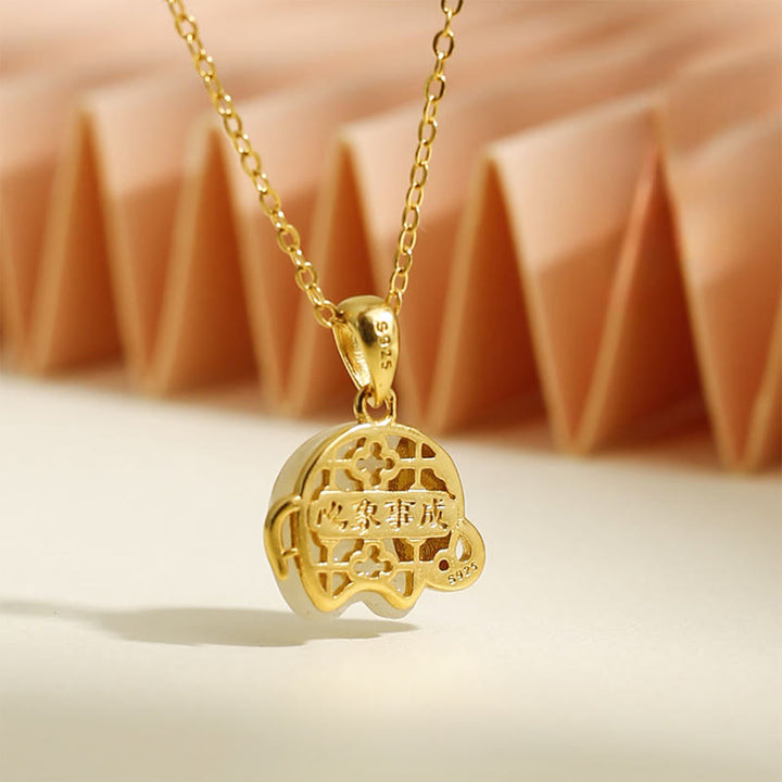 Buddha Stones Elefanten-Anhänger aus Hetian-Jade und 925er Sterlingsilber – Glücksbringer-Halskette - image 3