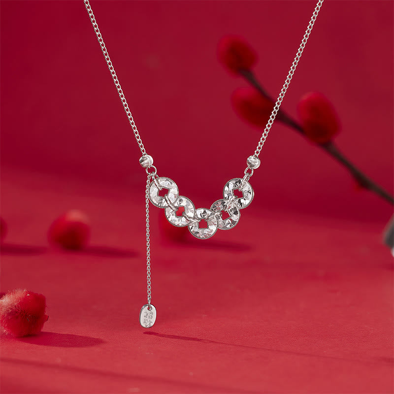 Buddha Stones Ring, Armband, Halskette und Anhänger aus 925er Sterlingsilber mit Fünf-Kaiser-Münzen zum Schutz. - Silberne Halskette - image 3