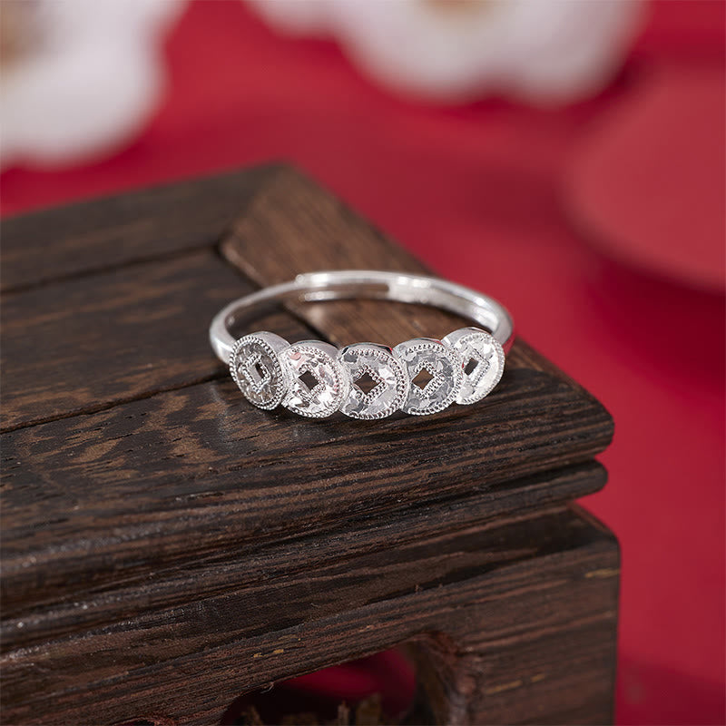 Buddha Stones Ring, Armband, Halskette und Anhänger aus 925er Sterlingsilber mit Fünf-Kaiser-Münzen zum Schutz. - Silberner Ring (verstellbar) - image 15