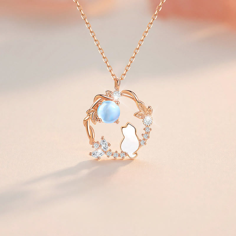 Buddha Stones Ohrringe, Armband und Halskette mit Katzen- und Blumenmotiv aus 925er Sterlingsilber - Katzenhalskette aus 925er Sterlingsilber - image 0