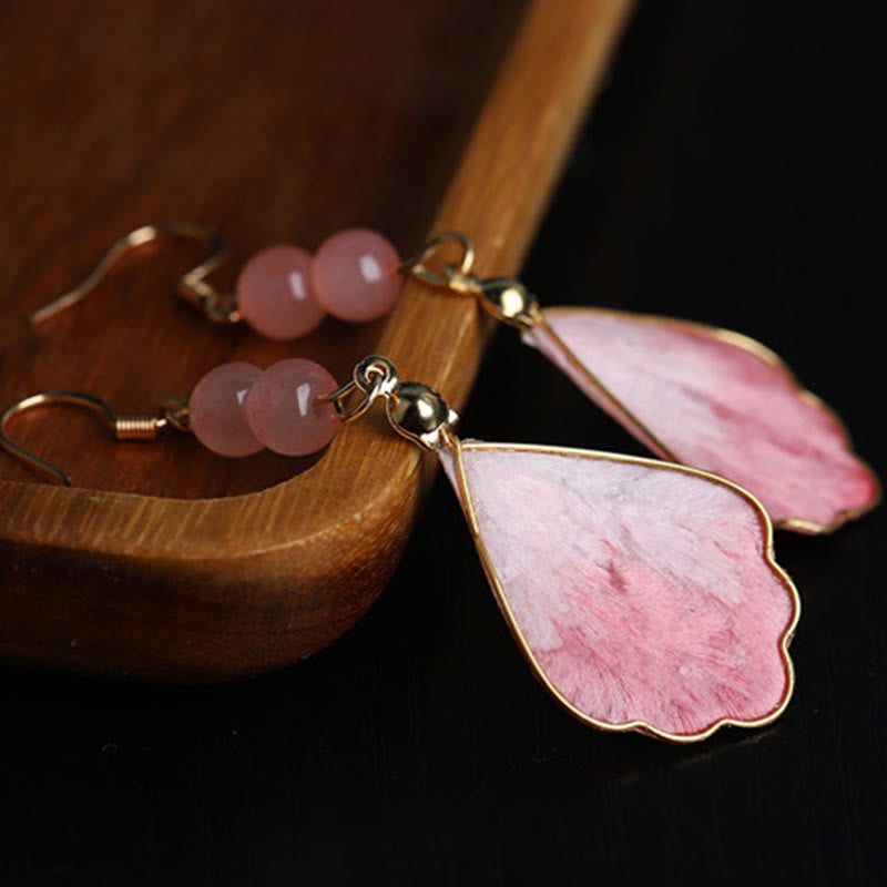 Buddha Stones Handgefertigte Ohrringe aus rosa Samt, die Glück und Schutz bringen sollen (Seidenkunst, handgefertigte Ohrhänger mit Haken). - image 4