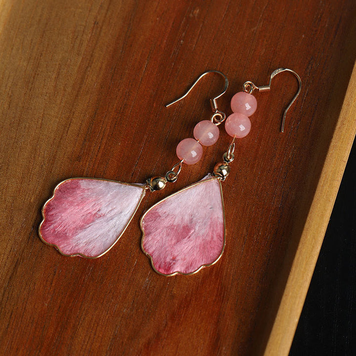 Buddha Stones Handgefertigte Ohrringe aus rosa Samt, die Glück und Schutz bringen sollen (Seidenkunst, handgefertigte Ohrhänger mit Haken). - image 3