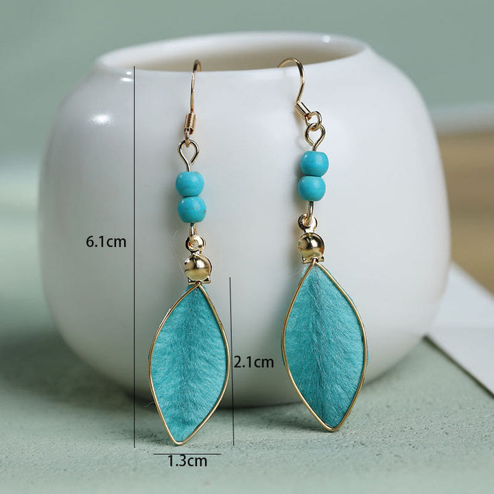 Buddha Stones Boho-Ohrhänger aus handgefertigter Seide mit Perlen in Blattform – Glücksbringer - image 2