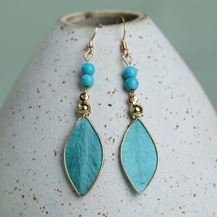 Buddha Stones Boho-Ohrhänger aus handgefertigter Seide mit Perlen in Blattform – Glücksbringer - image 3