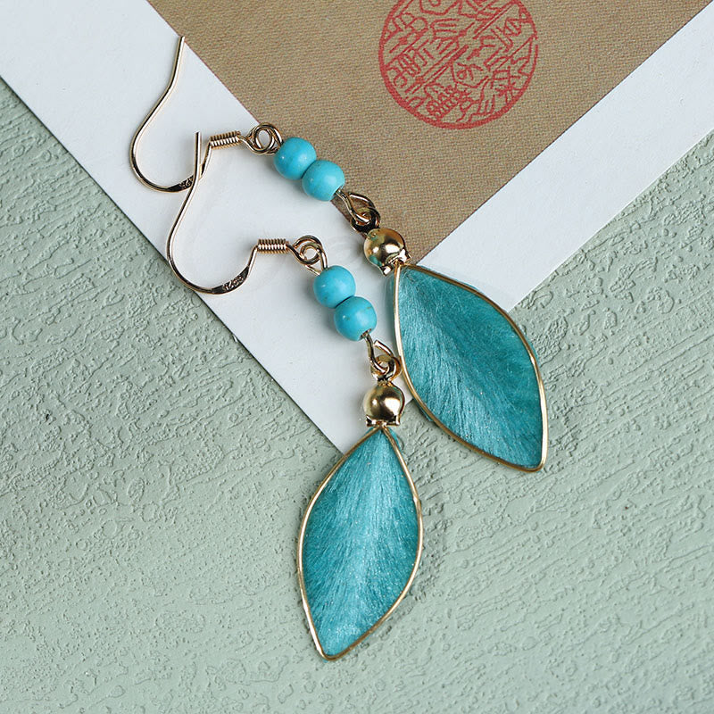 Buddha Stones Boho-Ohrhänger aus handgefertigter Seide mit Perlen in Blattform – Glücksbringer - image 6