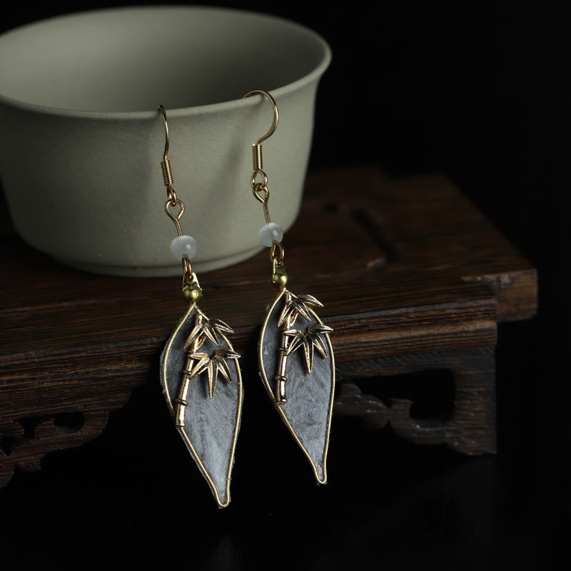 Buddha Stones Handgefertigte Ohrringe aus Seide mit Bambusmotiv und Kupferhaken zum Schutz vor Glück - Bambus (Länge: ca. 4 cm) - image 0