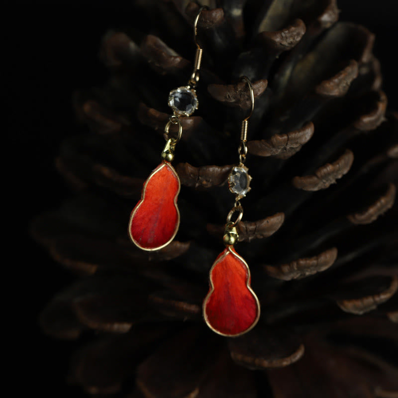 Buddha Stones Handgefertigte Ohrringe aus roter Seide und Kunstglas (Kürbisglas) – Glücksbringer mit Haken - image 3