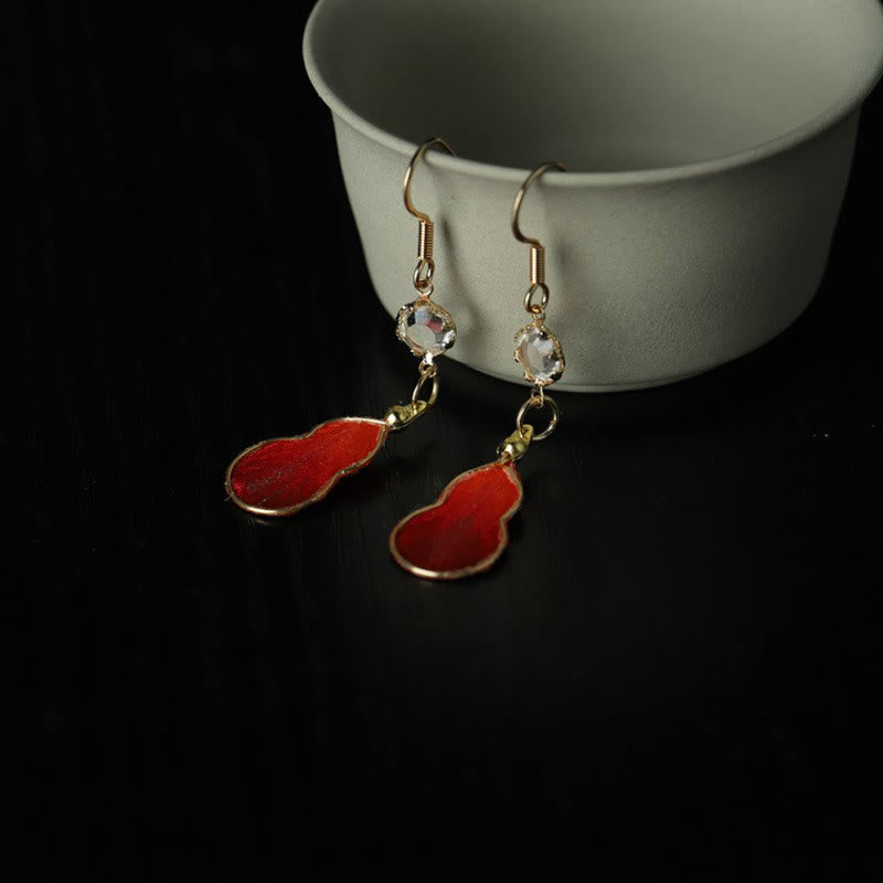 Buddha Stones Handgefertigte Ohrringe aus roter Seide und Kunstglas (Kürbisglas) – Glücksbringer mit Haken - image 1