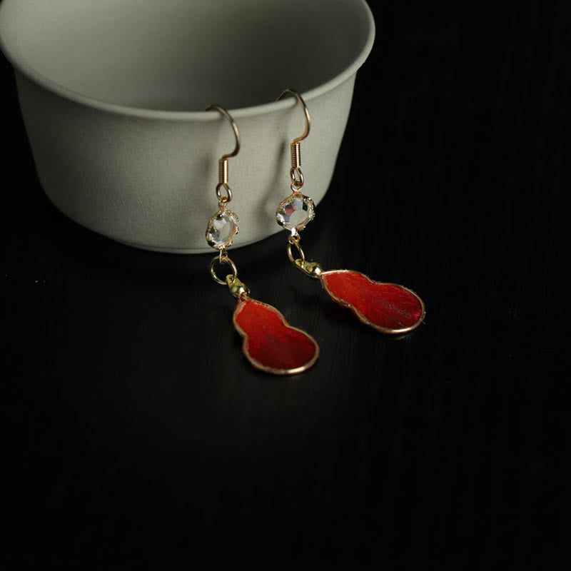 Buddha Stones Handgefertigte Ohrringe aus roter Seide und Kunstglas (Kürbisglas) – Glücksbringer mit Haken - image 5