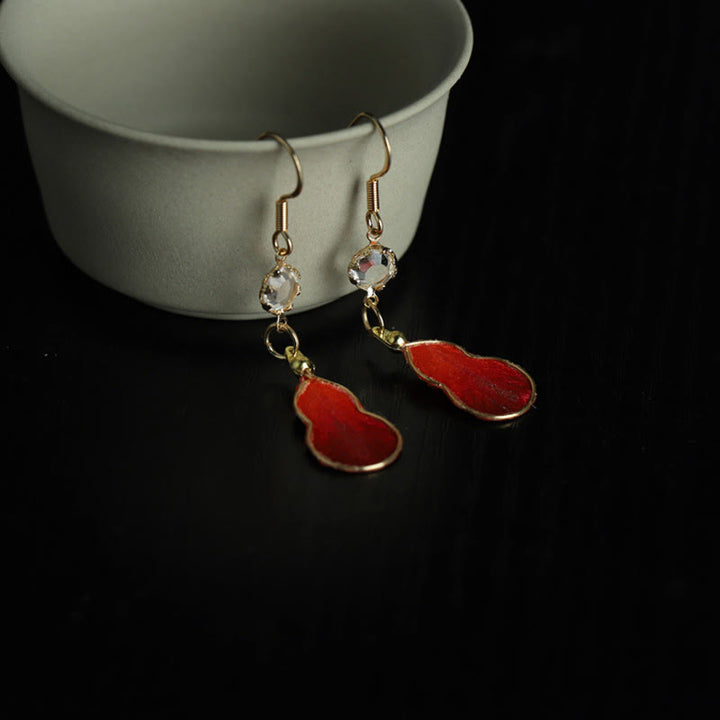 Buddha Stones Handgefertigte Ohrringe aus roter Seide und Kunstglas (Kürbisglas) – Glücksbringer mit Haken - image 5