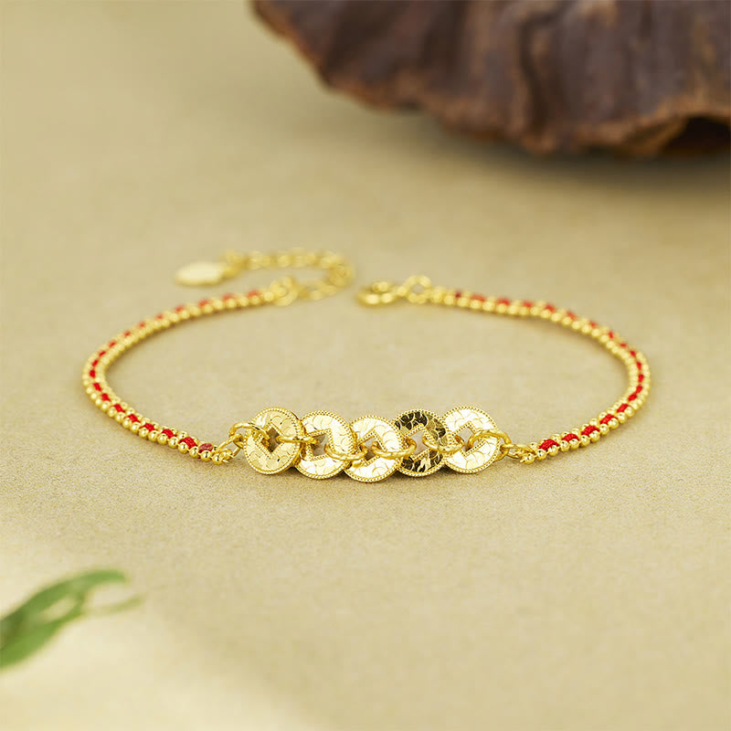 Buddha Stones Armband aus 925er Sterlingsilber mit Fünf-Kaiser-Münzen und roter Schnur - image 1