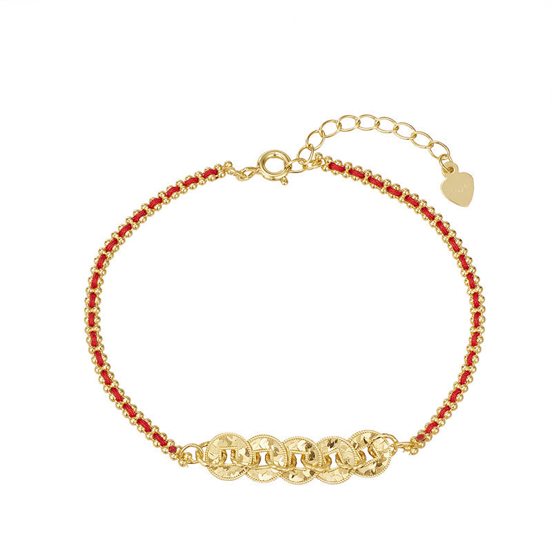 Buddha Stones Armband aus 925er Sterlingsilber mit Fünf-Kaiser-Münzen und roter Schnur - image 2