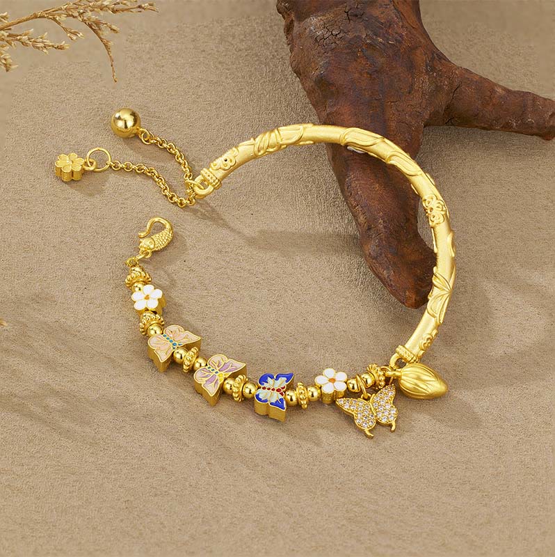 Buddha Stones 925 Sterling Silber Schmetterlings- und Blumen-Balance-Armband - image 1