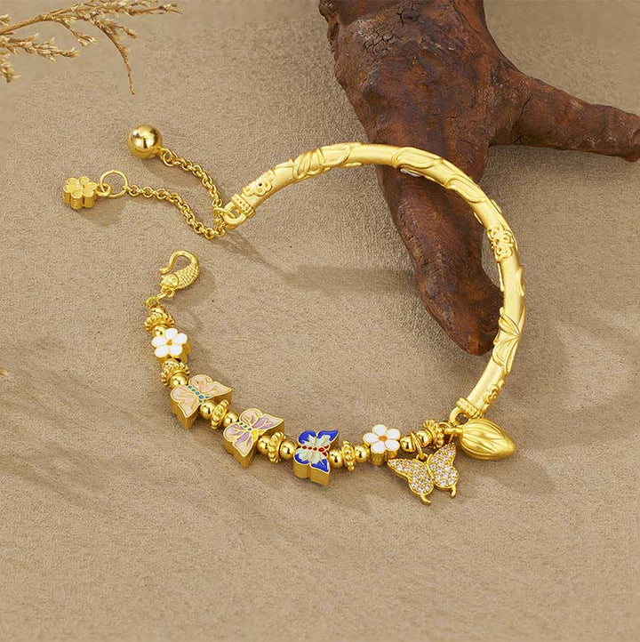 Buddha Stones 925 Sterling Silber Schmetterlings- und Blumen-Balance-Armband - image 1