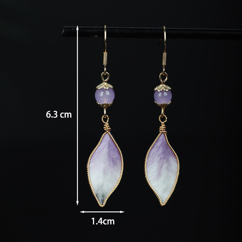 Buddha Stones Handgefertigte Ohrringe aus Seide mit lila Farbverlauf und Blütenblättern – ein Segen für jeden Anlass - image 1