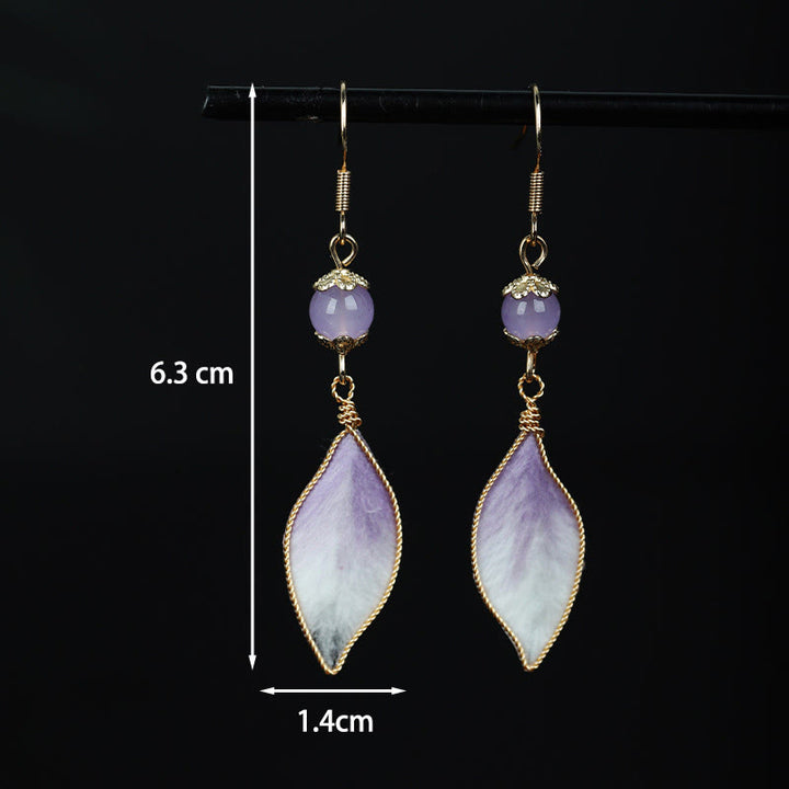 Buddha Stones Handgefertigte Ohrringe aus Seide mit lila Farbverlauf und Blütenblättern – ein Segen für jeden Anlass - image 1