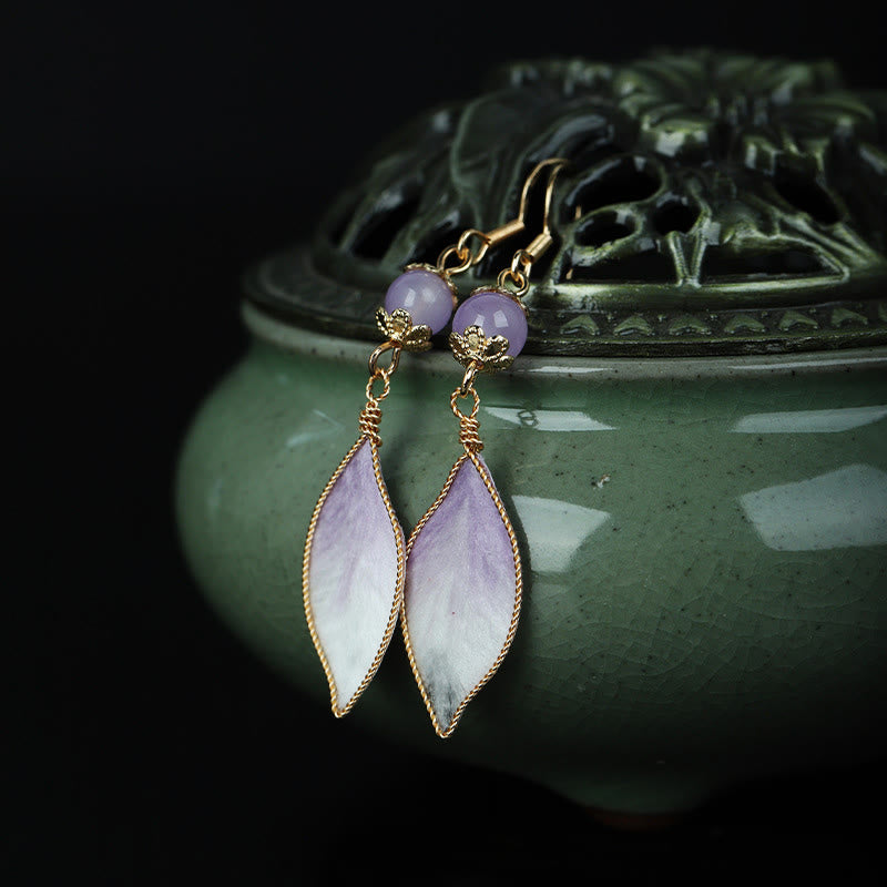 Buddha Stones Handgefertigte Ohrringe aus Seide mit lila Farbverlauf und Blütenblättern – ein Segen für jeden Anlass - image 5