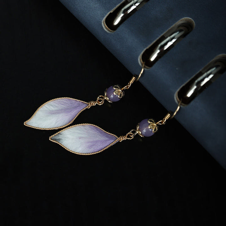 Buddha Stones Handgefertigte Ohrringe aus Seide mit lila Farbverlauf und Blütenblättern – ein Segen für jeden Anlass - image 2