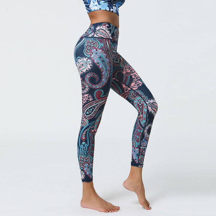 Leggings mit Buddha Stones, Blumen, Federn, Sonne und Mond-Print, Sport-, Fitness- und Yoga-Leggings mit hohem Bund für Damen - image 3