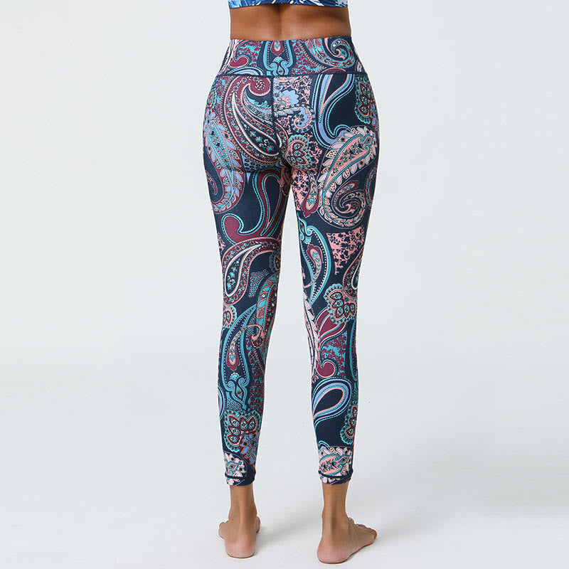 Leggings mit Buddha Stones, Blumen, Federn, Sonne und Mond-Print, Sport-, Fitness- und Yoga-Leggings mit hohem Bund für Damen - image 2