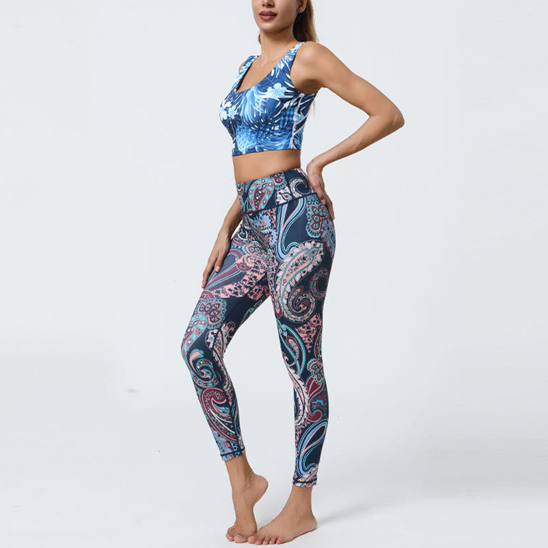 Leggings mit Buddha Stones, Blumen, Federn, Sonne und Mond-Print, Sport-, Fitness- und Yoga-Leggings mit hohem Bund für Damen - image 4