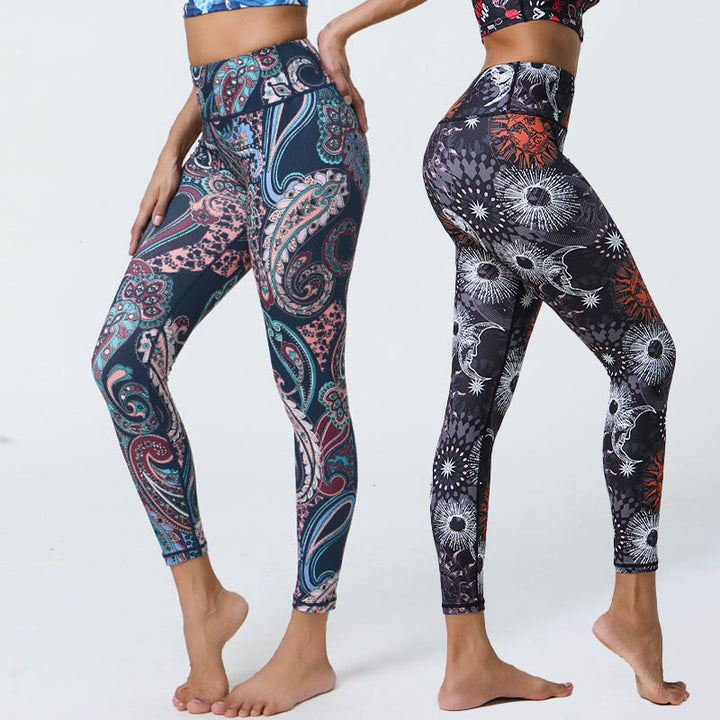 Leggings mit Buddha Stones, Blumen, Federn, Sonne und Mond-Print, Sport-, Fitness- und Yoga-Leggings mit hohem Bund für Damen - image 0