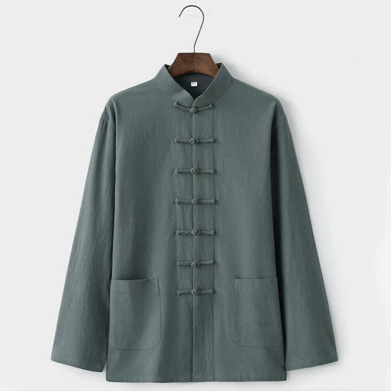 Buddha Stones 2-teiliges Tang-Anzug-Set mit traditionellen Froschknopf-Uniformen, langärmeligem Hemd und Hose für Herren - image 6