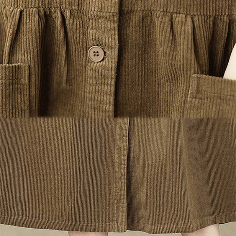 Buddha Stones Herbst Retro Knöpfe Design Cord Ärmelloses Midikleid mit Taschen - image 18