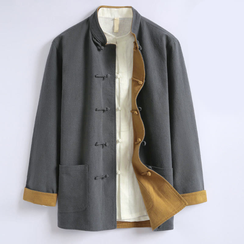 Buddha Stones Frühlings-Wendejacke aus chinesischer Baumwolle mit Froschknopfverschluss für Herren, langärmlig - Grau - US/ UK/AU44, EU54 (5XL) - image 0
