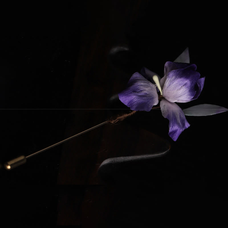 Buddha Stones Handgefertigte Seidenbrosche mit lila-weißem Iris-Motiv zum Schutz. - image 4