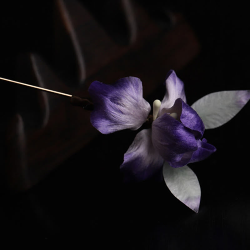 Buddha Stones Handgefertigte Seidenbrosche mit lila-weißem Iris-Motiv zum Schutz. - image 7