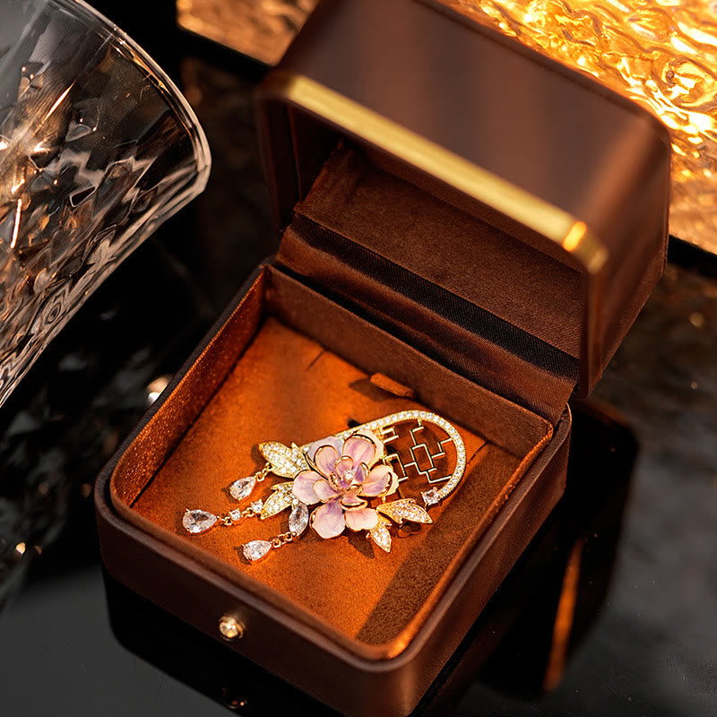 Buddha Stones Chinesische Fensterbrosche aus Kupfer mit lila Pfingstrosenquaste und Fenstermotiv - image 8