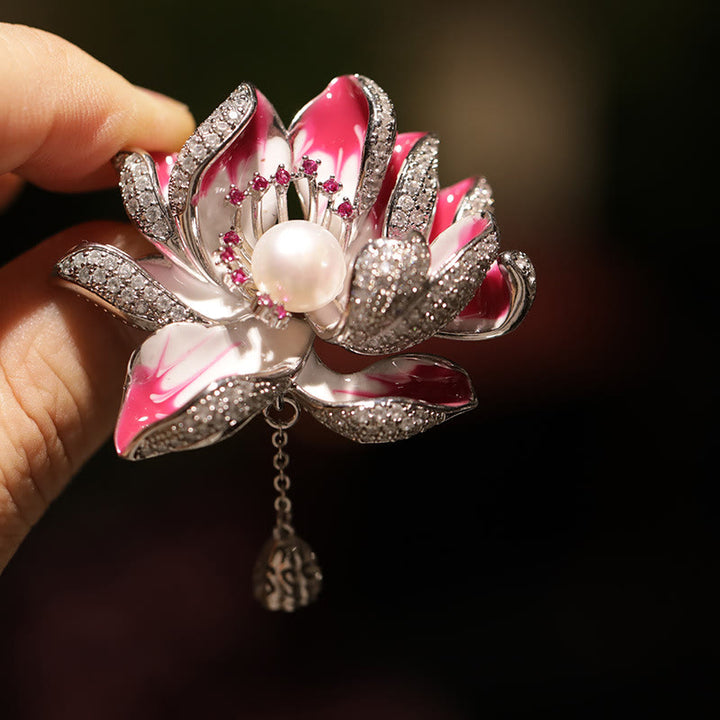Buddha Stones Lotusblumen-Perlen-Kupferbrosche „Neubeginn“ - image 3