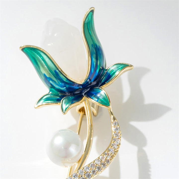 Buddha Stones Magnolienblumen-Perlenbrosche aus Kupfer – Optimismus - image 2