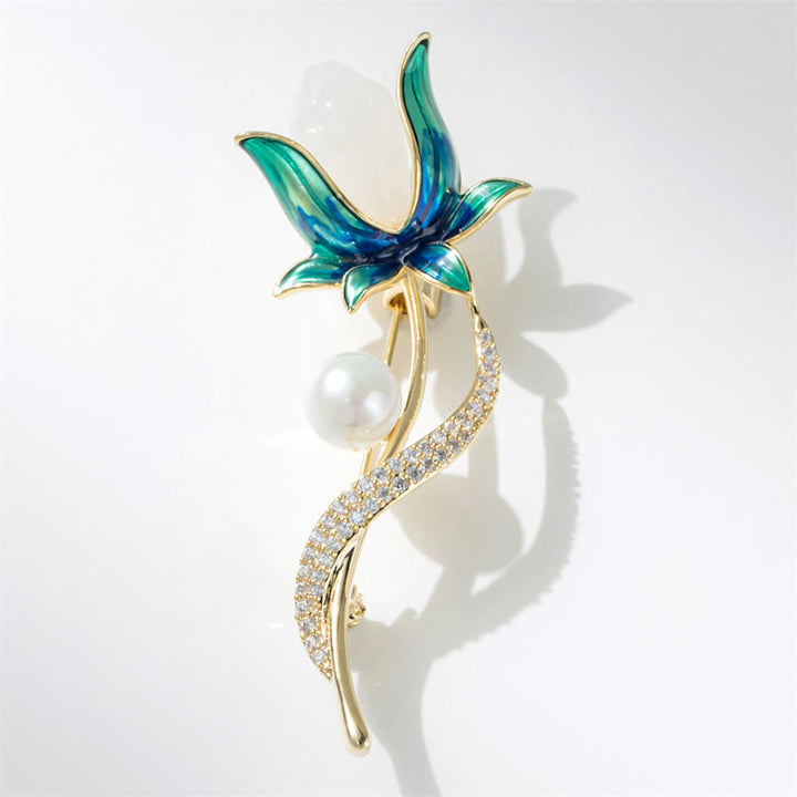 Buddha Stones Magnolienblumen-Perlenbrosche aus Kupfer – Optimismus - image 1