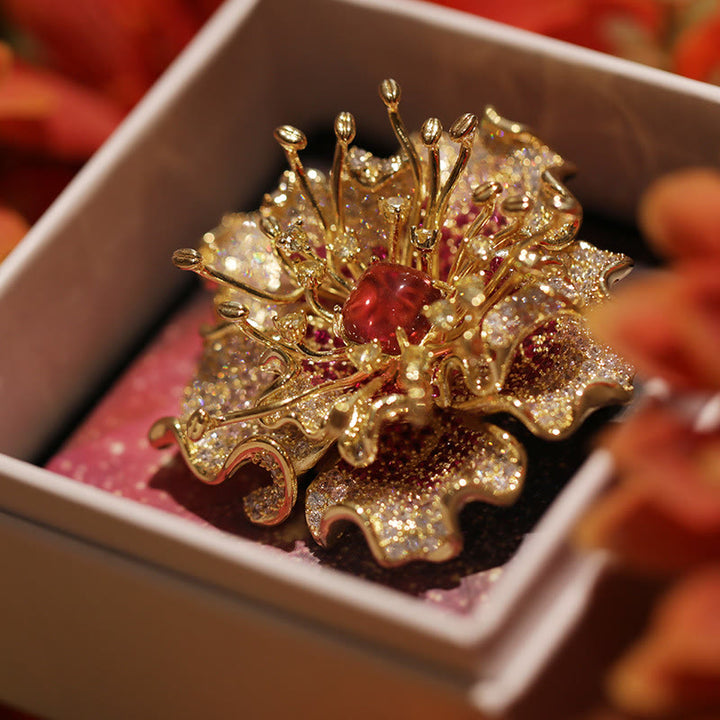 Buddha Stones Kupferbrosche mit Pfingstrosenmotiv – Symbol des Wohlstands - image 2