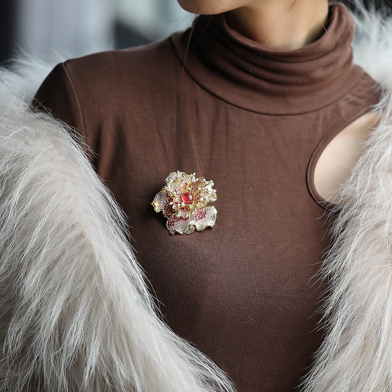 Buddha Stones Kupferbrosche mit Pfingstrosenmotiv – Symbol des Wohlstands - image 5