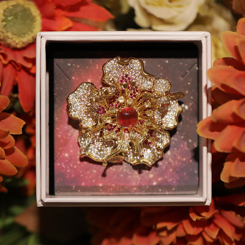 Buddha Stones Kupferbrosche mit Pfingstrosenmotiv – Symbol des Wohlstands - image 1