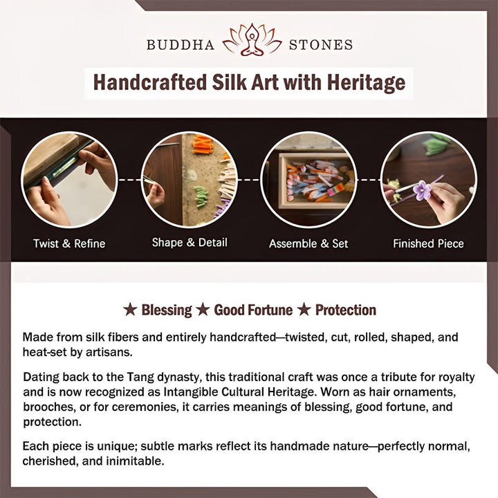 Buddha Stones Handgefertigte Brosche aus Seidenkunst-Samt mit Irisblüte - image 4