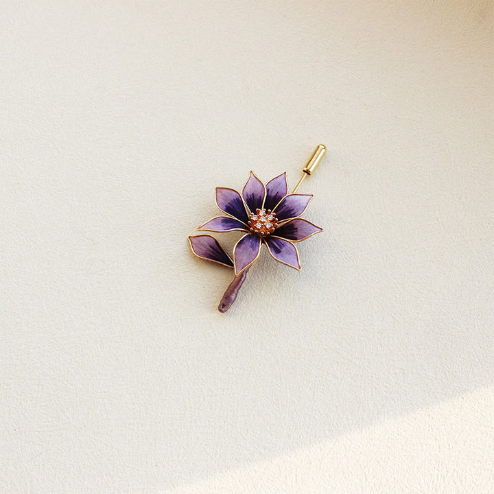 Buddha Stones Handgefertigte Brosche aus Seidenkunst-Samt mit lila Blume - image 2