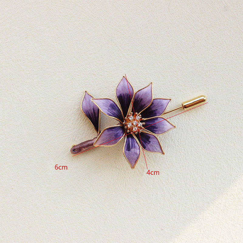 Buddha Stones Handgefertigte Brosche aus Seidenkunst-Samt mit lila Blume - image 3