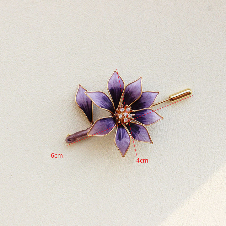 Buddha Stones Handgefertigte Brosche aus Seidenkunst-Samt mit lila Blume - image 3