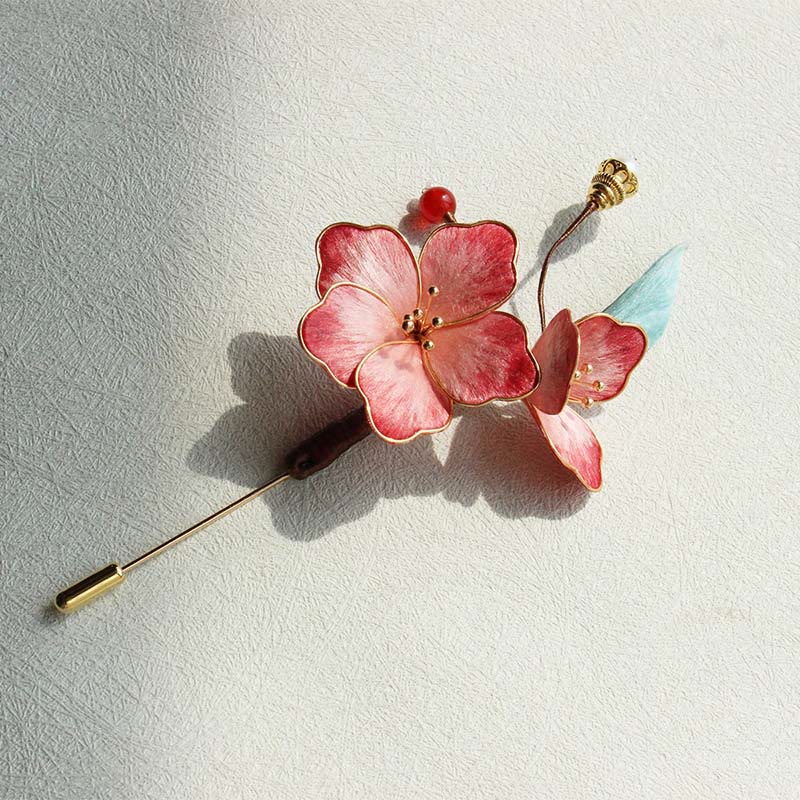 Buddha Stones Handgefertigte Brosche aus Seidenkunst-Samt mit roter Blume - Rote Blume, ca. 6 x 12 cm - image 0